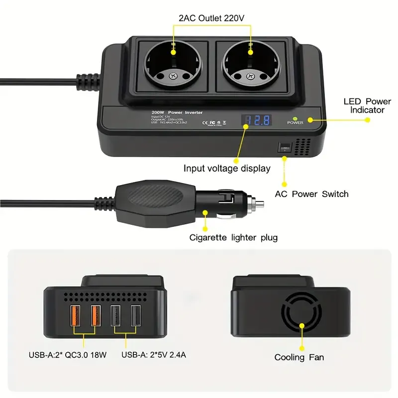 Spenningsomformer/Inverter 12/230 V 200 W